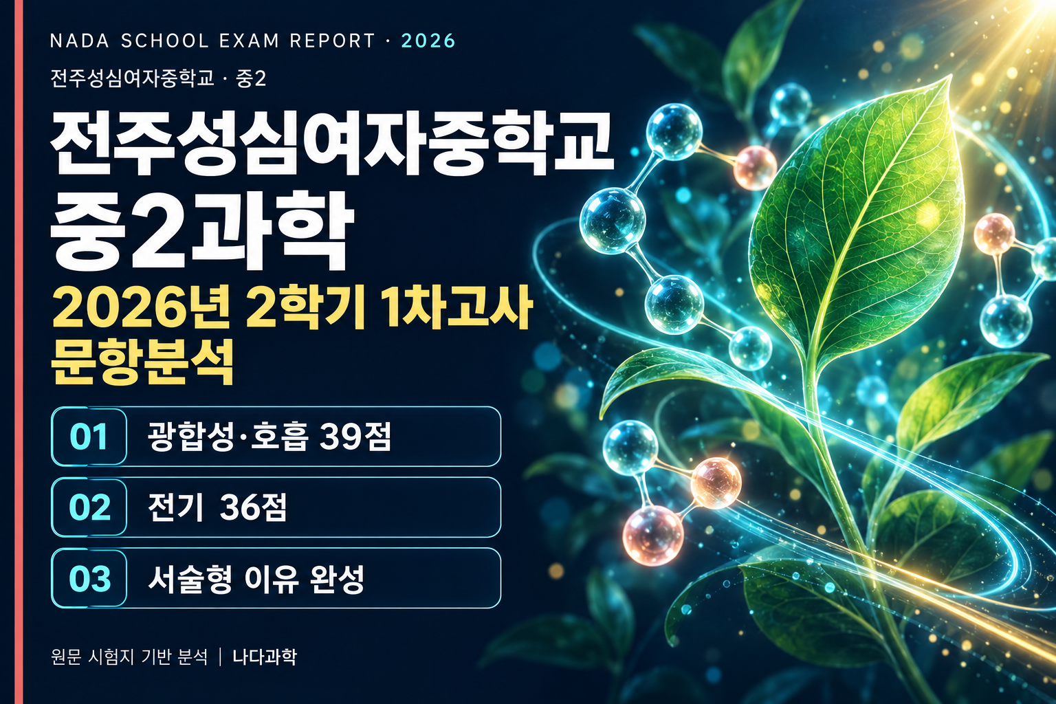 전주성심여자중학교 중2 과학 2026년 2학기 1차고사 문항분석 표지